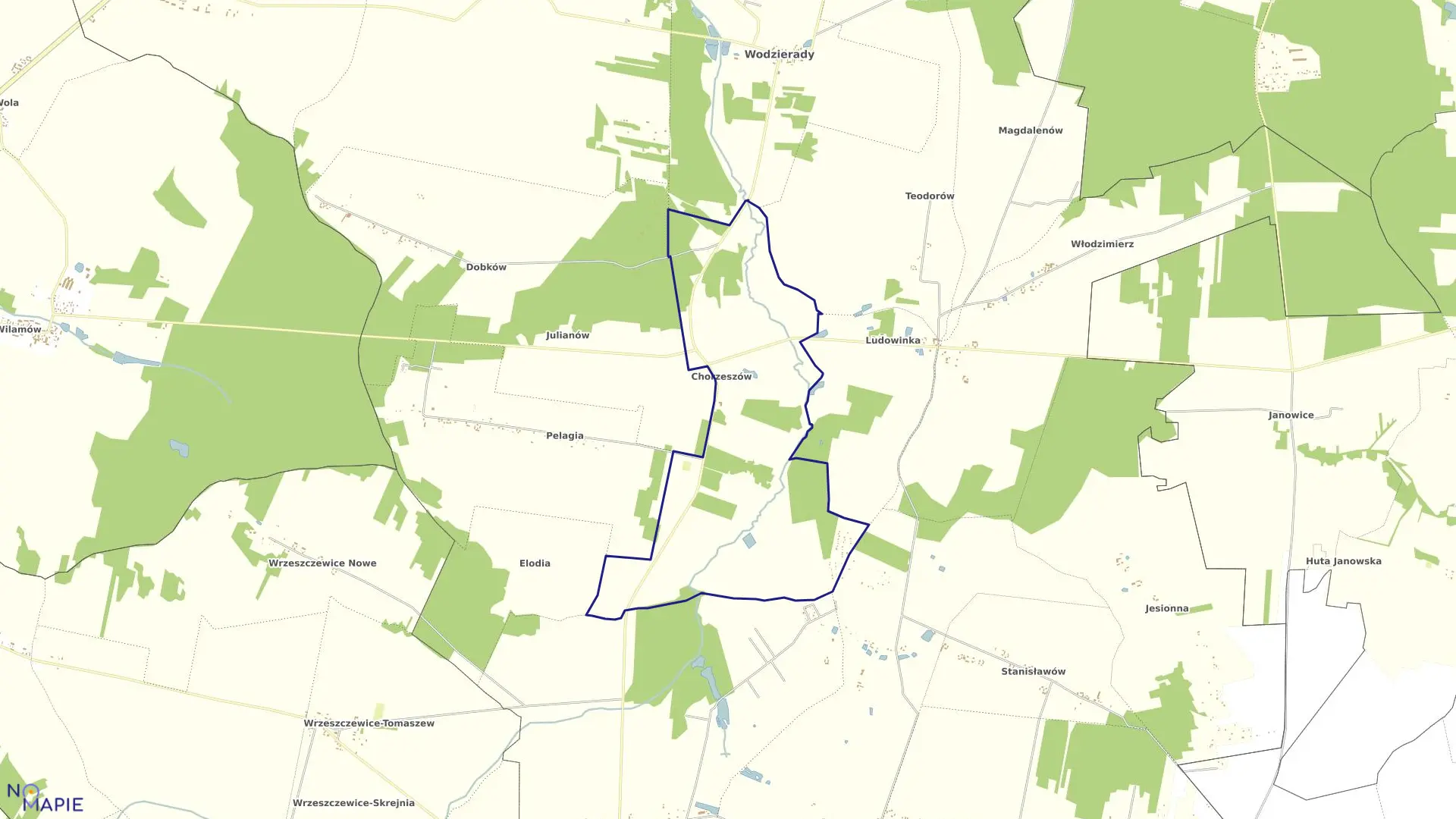Mapa obrębu CHORZESZÓW w gminie Wodzierady