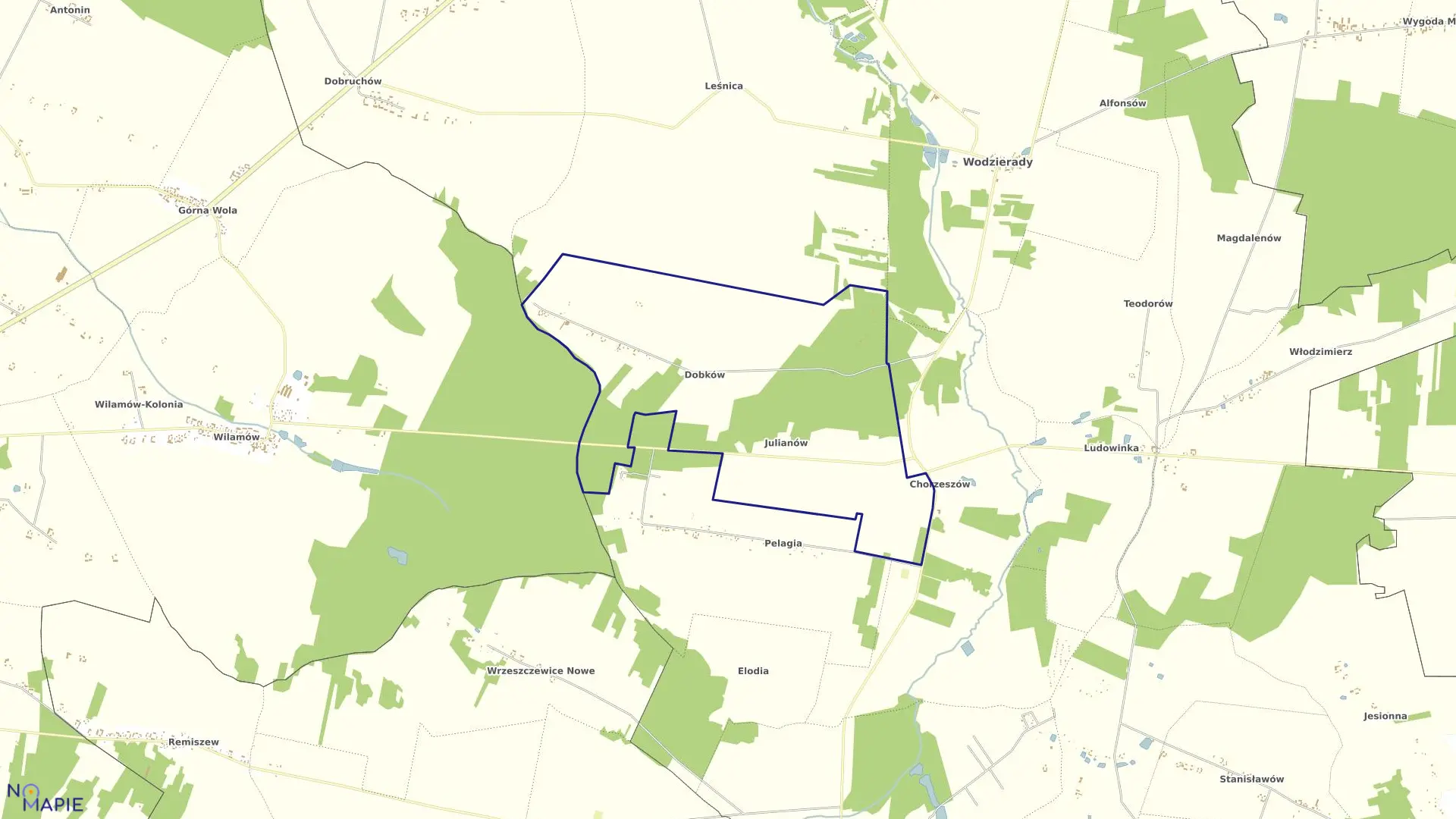 Mapa obrębu DOBKÓW-JULIANÓW w gminie Wodzierady