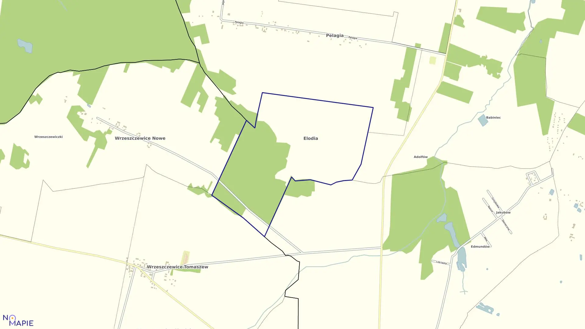 Mapa obrębu ELODIA w gminie Wodzierady