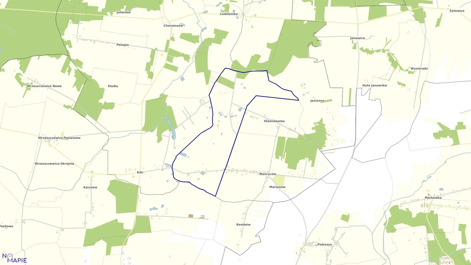 Mapa obrębu HIPOLITÓW w gminie Wodzierady